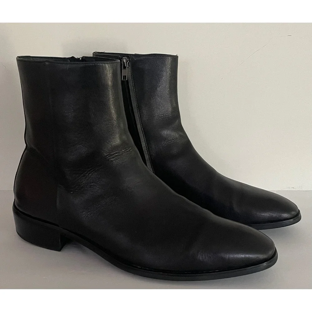 Aldo Mens Amur Flex Ankle Boot Black Leather Side Zip Square Toe Work 14 EUR 47
